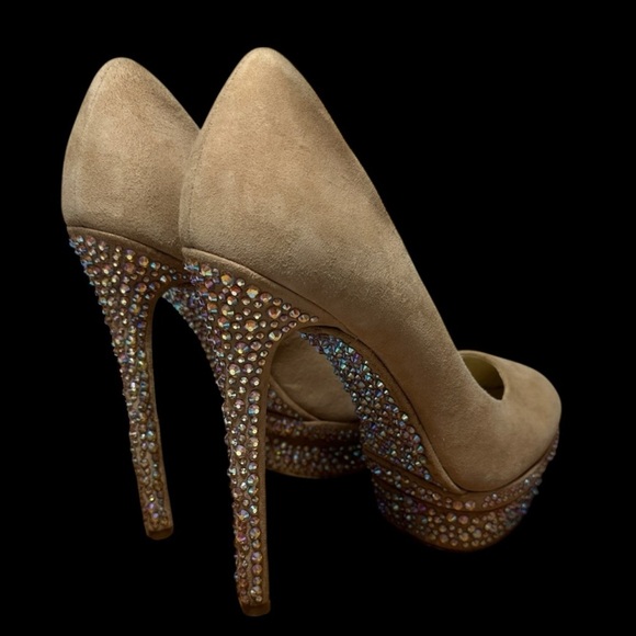 Brian Atwood Francoise Embellished Stiletto Pumps Tan Suede Leather size 8 - Picture 11 of 13